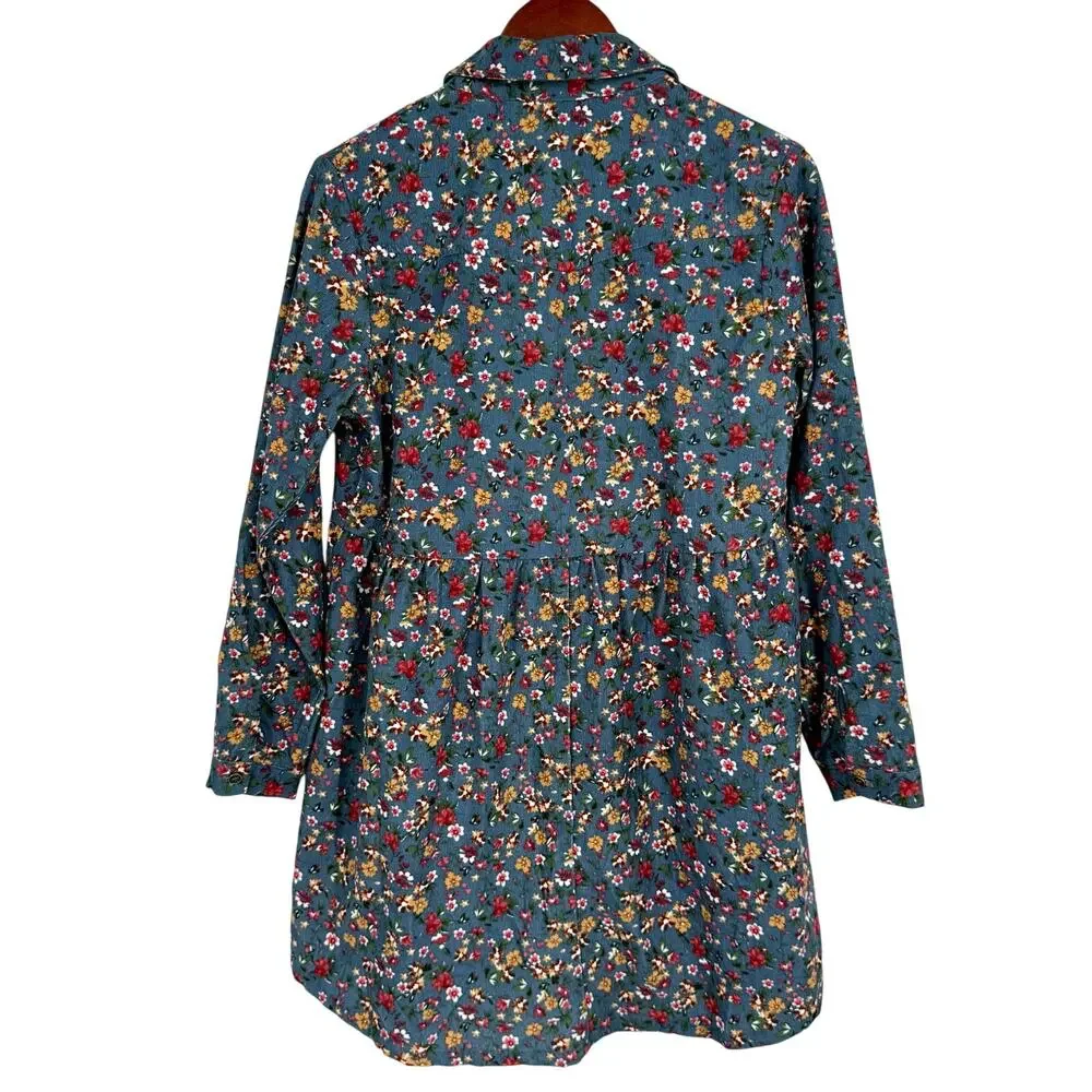 UMGEE Sz Small Floral Corduroy Dress Long Sleeve Fall Winter Autumn Artsy Blue - Picture 9 of 9